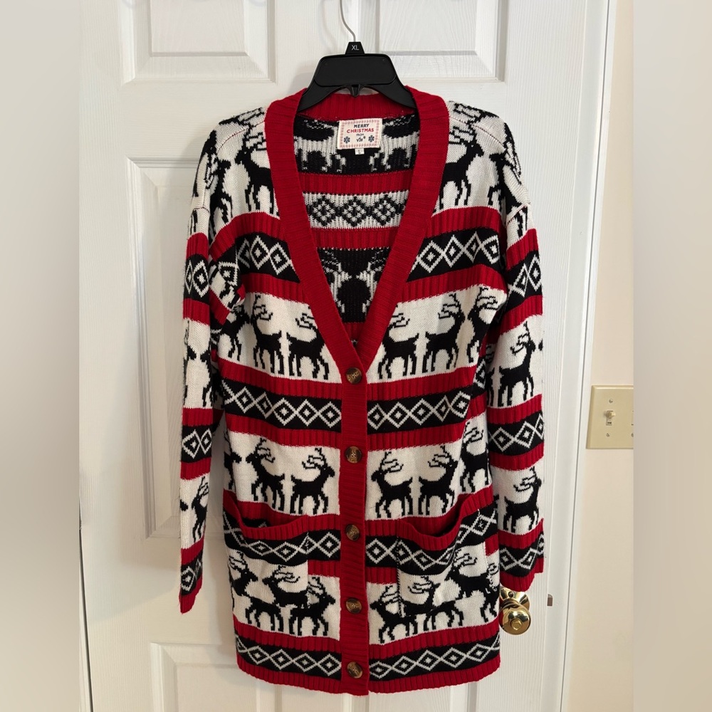 Red and White Reindeer Cardigan